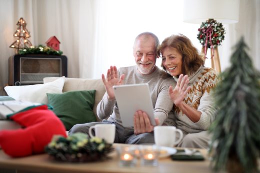 Older couple facetiming during winter holidays
