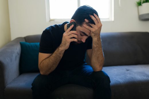 Distressed man on phone call